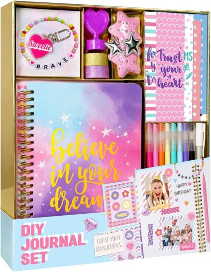 DIY Journal Kit for Girls - 26PCS Teen Tween Girl Gifts Trendy Stuff, Stocking Stuffers, Scrapbook Supplies Stationery Set, Art Crafts Kit - Ideal Gifts for 8 9 10 11 12 13 14 Year Old Girl